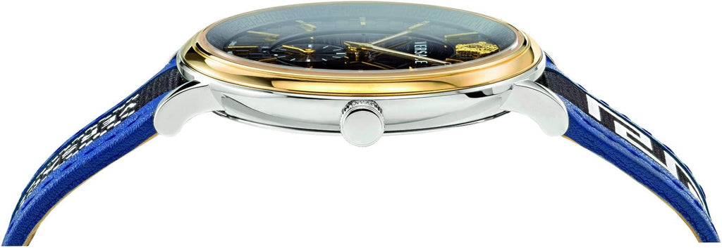 Versace V-Circle Black Dial Blue Leather Strap Watch for Men - VEBQ01419 Buy Now By Versace