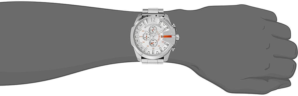 Diesel Mega Chief Chronograph White Dial Silver Steel Strap Watch For Men - DZ4328 Buy Now By Diesel
