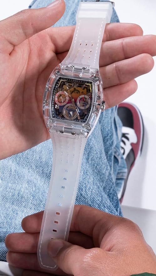 Guess Phoenix Polycarbonate Clear Multi-function Black Dial Clear Rubber Strap Watch for Men - GW0499G3 Buy Now By Guess