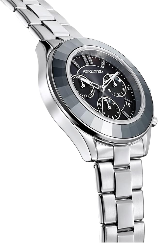 Swarovski Octea Lux Sport Chronograph Black Dial Silver Steel Strap Watch for Women - 5610520 Buy Now By Swarovski