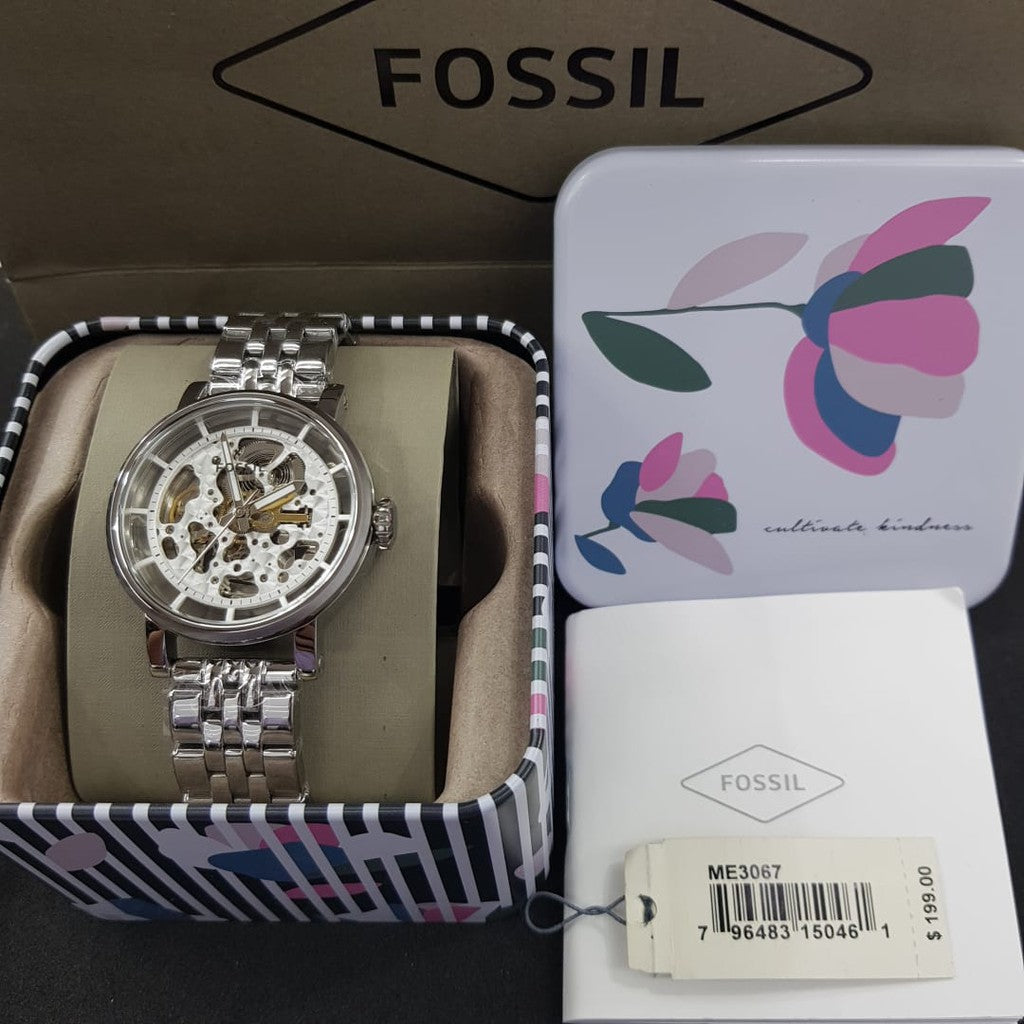 Fossil Boyfriend Automatic Skeleton Silver Dial Silver Steel Strap Watch for Women - ME3067 Buy Now By Fossil