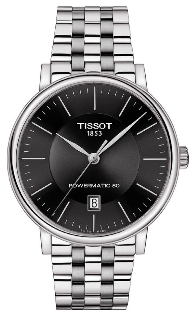 Tissot T Classic Carson Premium Powermatic 80 Black Dial Silver Steel Strap Watch For Men - T122.407.11.051.00 Buy Now By Tissot