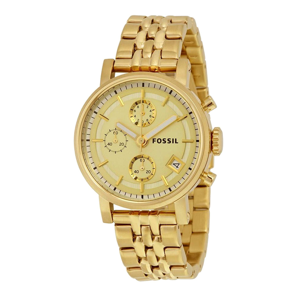 Fossil Boyfriend Chronograph Gold Dial Gold Steel Strap Watch for Women - ES2197 Buy Now By Fossil