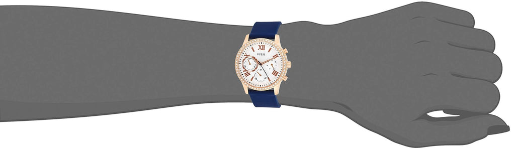 Guess Solar White Rose Gold Dial Blue Rubber Strap Watch For Women - W1135L3 Buy Now By Guess