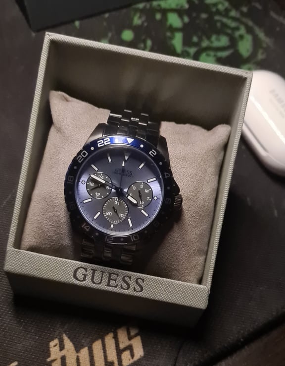 Guess Odyssey Quartz Blue Dial Gunmetal Steel Strap Watch For Men - W1107G5 Buy Now By Guess