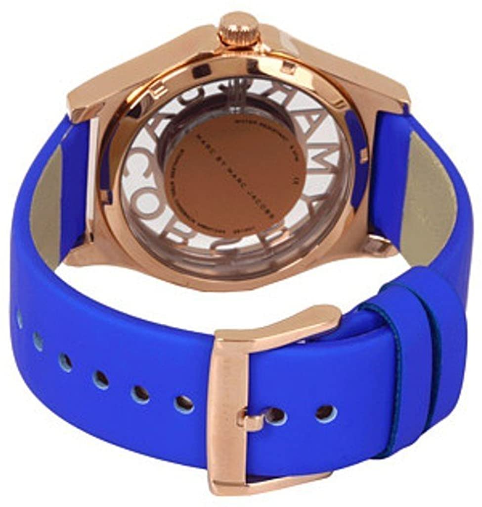 Marc Jacobs Henry Skeleton Blue Dial Blue Leather Strap Watch for Women - MBM1244 Buy Now By Marc Jacobs
