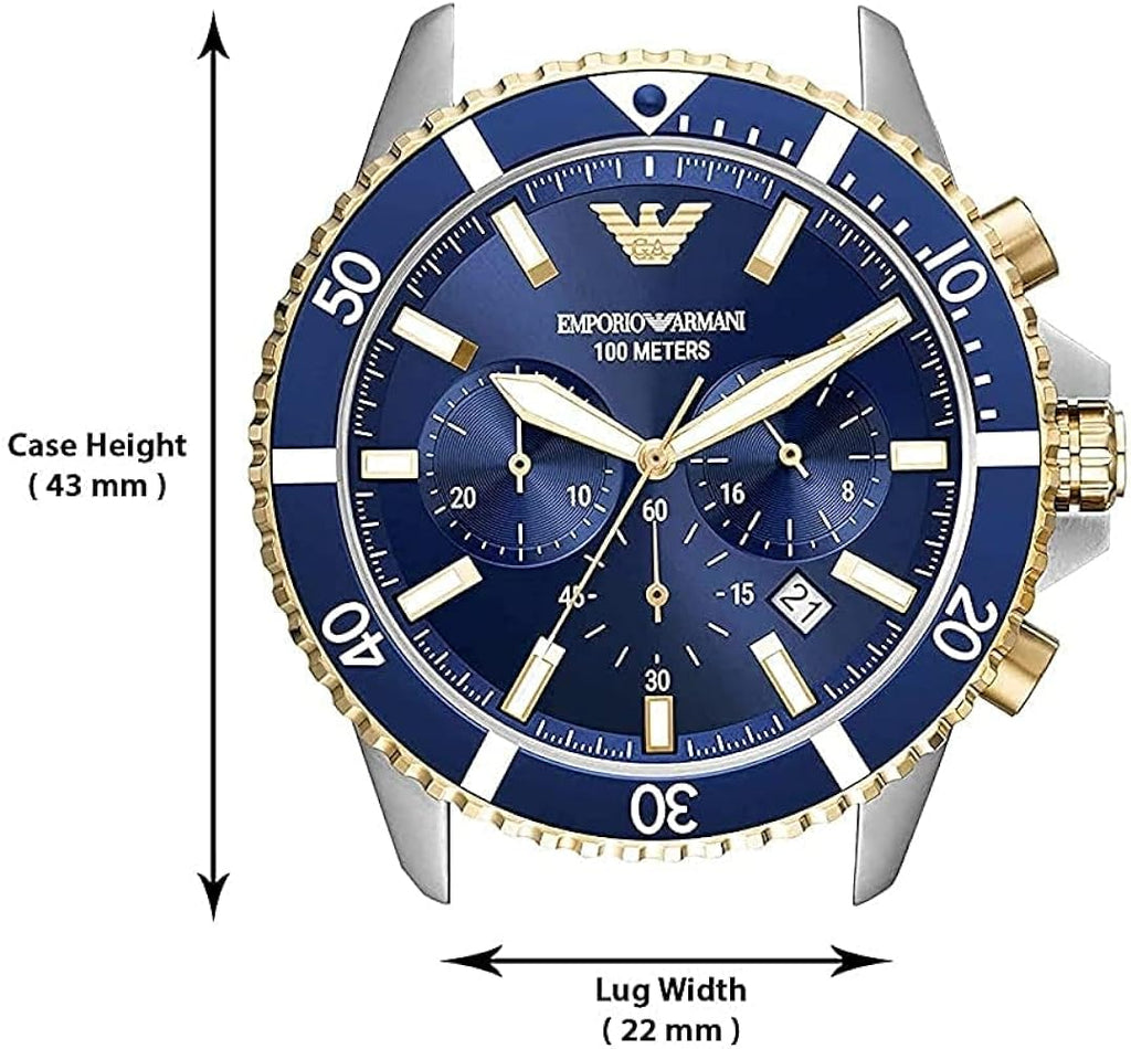 Emporio Armani Mario Chronograph Blue Dial Two Tone Steel Strap Watch For Men - AR11362 Buy Now By Emporio Armani