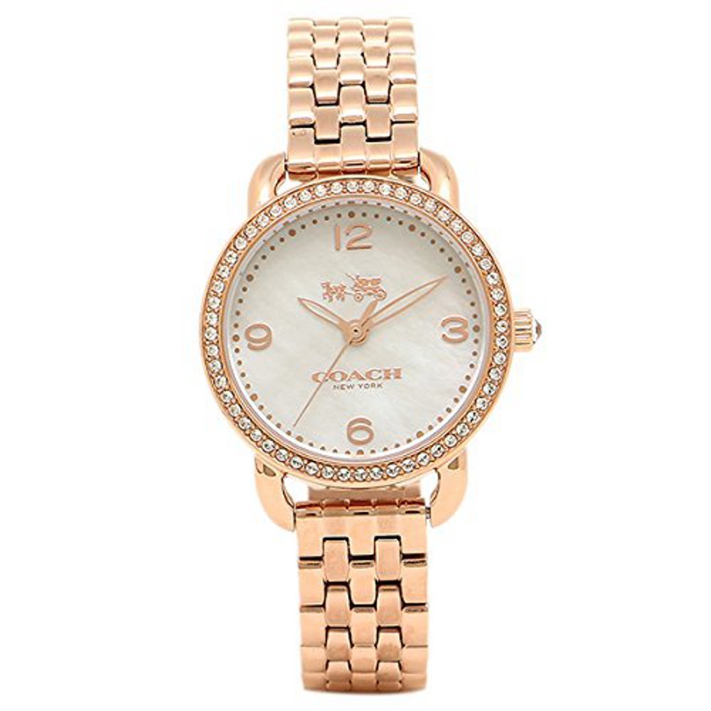 Coach Delancey Mother of Pearl White Dial Rose Gold Steel Strap Watch for Women - 14502479 Buy Now By Coach
