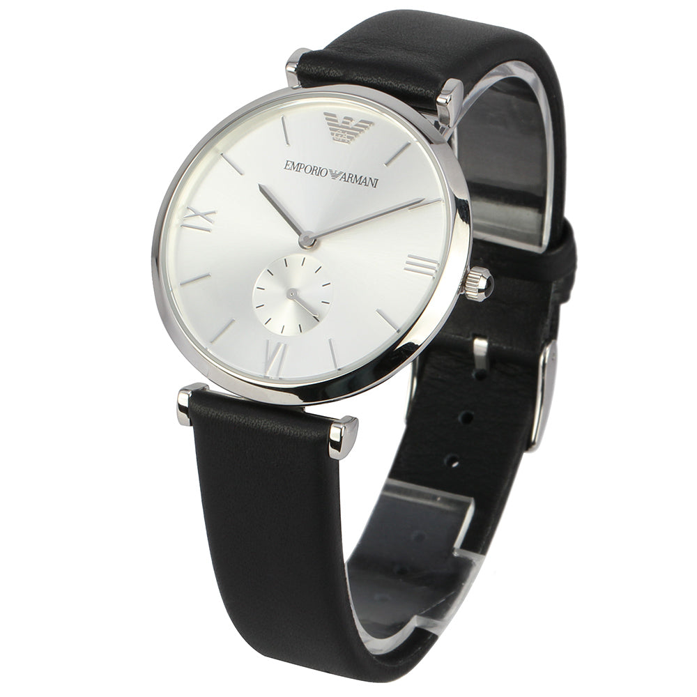 Emporio Armani Retro Analog Quartz Silver Dial Black Leather Strap Watch For Men - AR1674 Buy Now By Emporio Armani