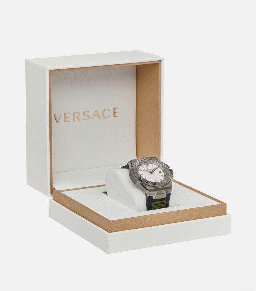 Versace Chain Reaction Quartz White Dial Green Rubber Strap Watch for Men - VEDY00419 Buy Now By Versace
