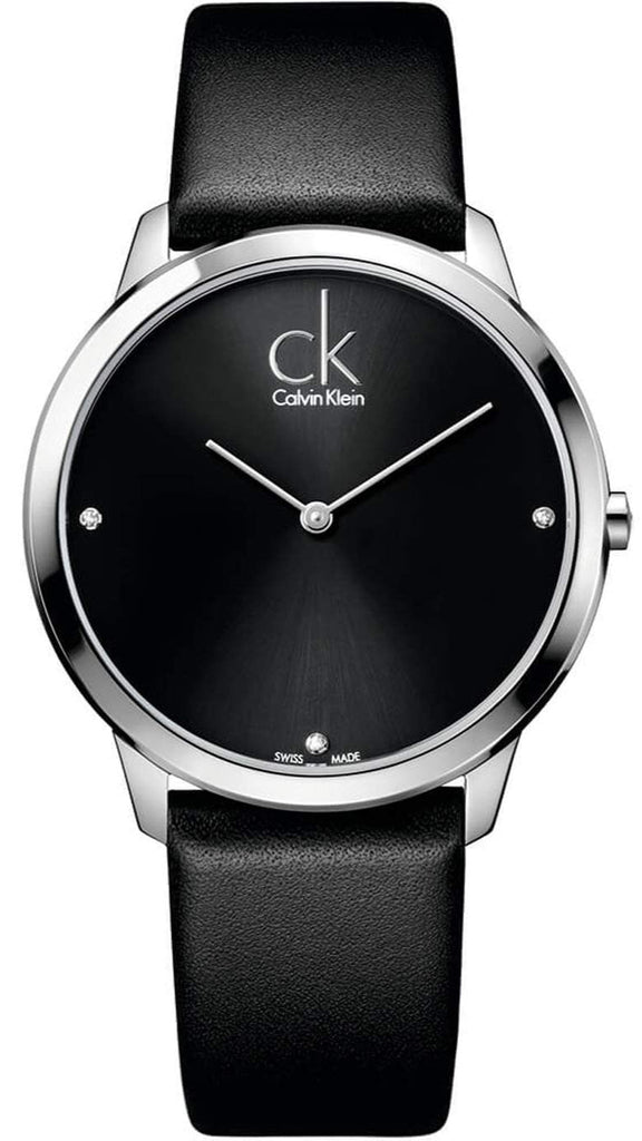 Calvin Klein Minimal Diamonds Black Dial Black Leather Strap Watch for Men - K3M211CS Buy Now By Calvin Klein