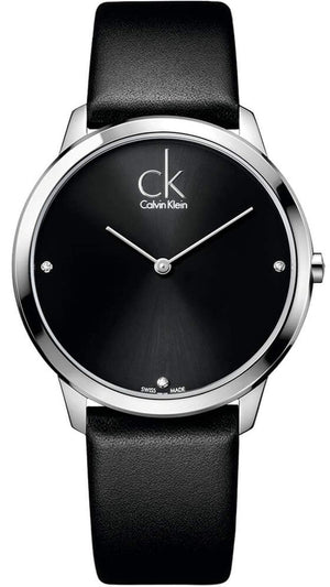 Calvin Klein Minimal Diamonds Black Dial Black Leather Strap Watch for Men - K3M211CS Buy Now By Calvin Klein
