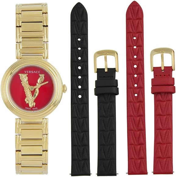 Versace Virtus Mini Quartz Red Dial Gold Steel Strap Watch For Women - VET300321 Buy Now By Versace