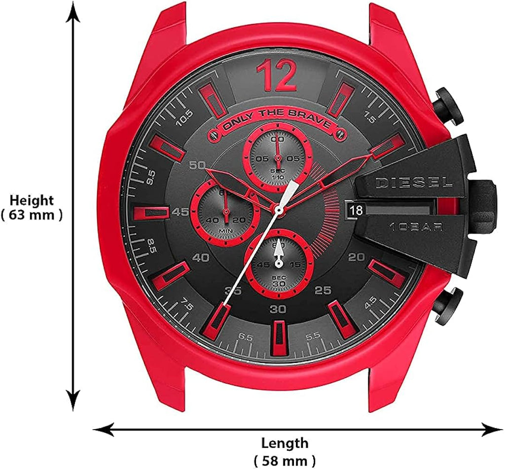 Diesel Mega Chief Chronograph Black Dial Red Rubber Strap Watch For Men - DZ4526 Buy Now By Diesel
