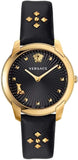 Versace Audrey Quartz Black Dial Black Leather Strap Watch for Women - VELR00319 Buy Now By Versace