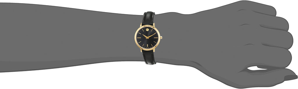 Movado Ultra Slim Black Dial Black Leather Strap Watch For Women - 0607095 Buy Now By Movado