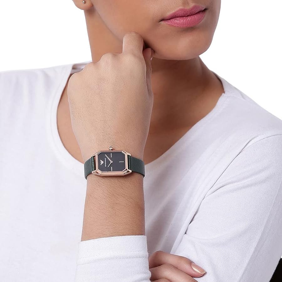 Emporio Armani Gioia Analog Black Mother of Pearl Dial Green Leather Strap Watch For Women - AR11149 Buy Now By Emporio Armani