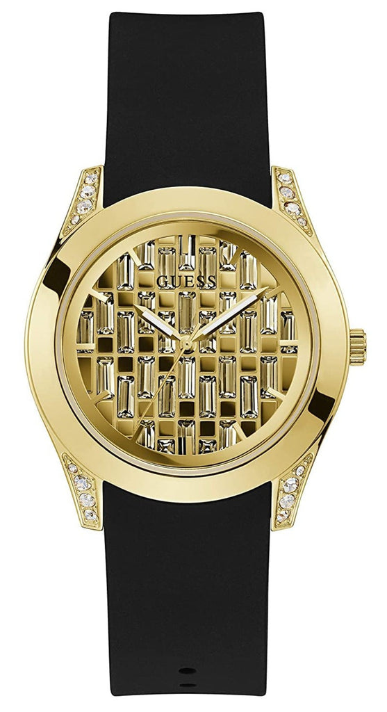 Guess Clarity Gold Dial Black Silicone Strap Watch for Women - GW0109L1 Buy Now By Guess