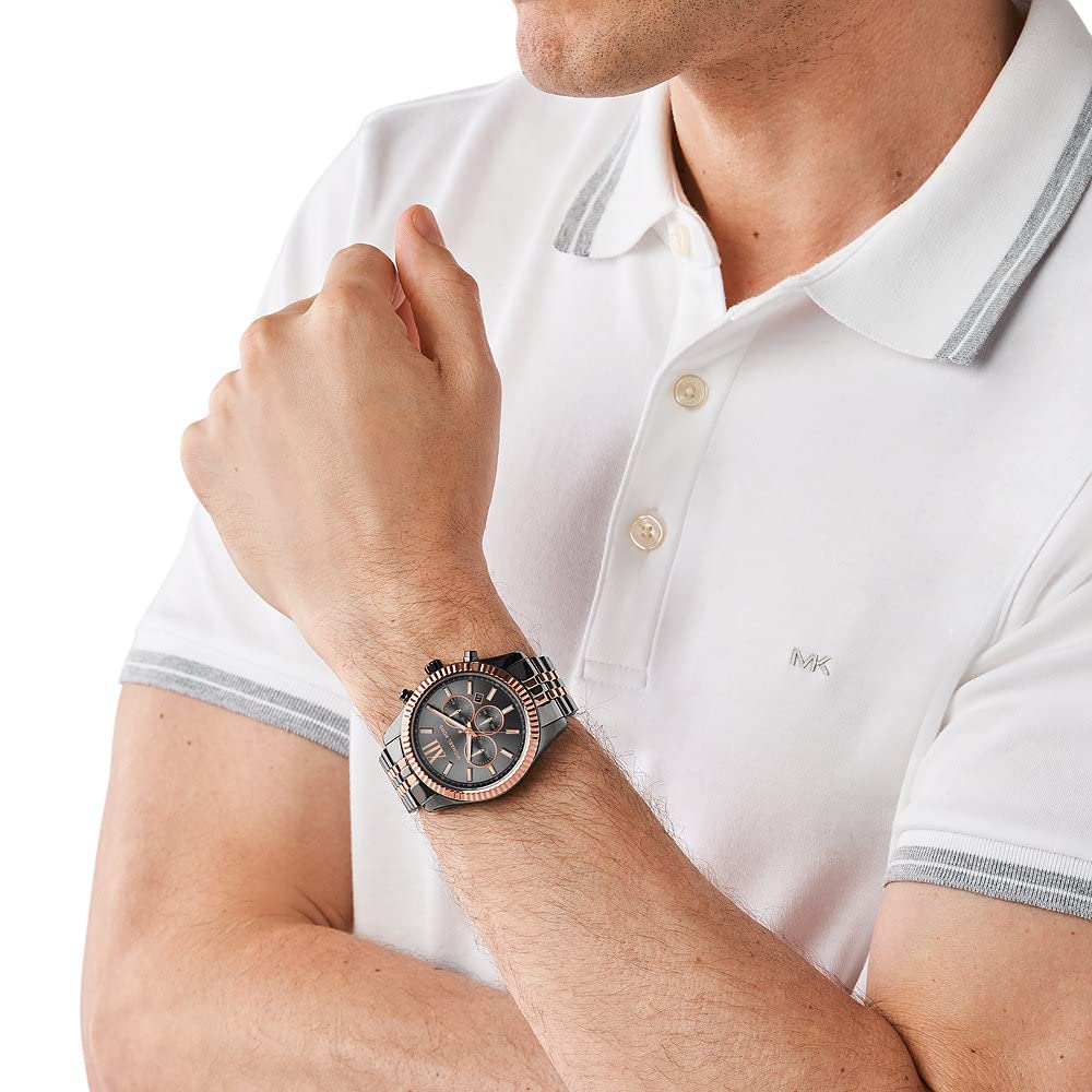 Michael Kors Lexington Chronograph Black Dial Two Tone Steel Strap Watch for Men - MK8561 Buy Now By Michael Kors