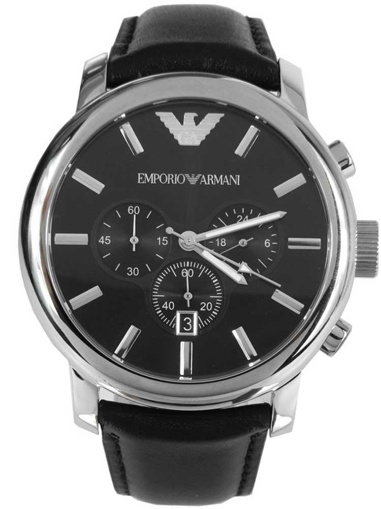 Emporio Armani Classic Chronograph Black Dial Black Leather Strap Watch For Men - AR0431 Buy Now By Emporio Armani
