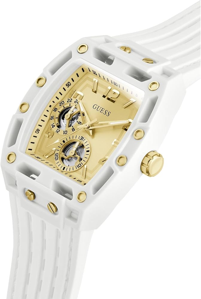 Guess Phoenix Analog Gold Dial White Silicone Strap Watch For Men - GW0499G5 Buy Now By Guess