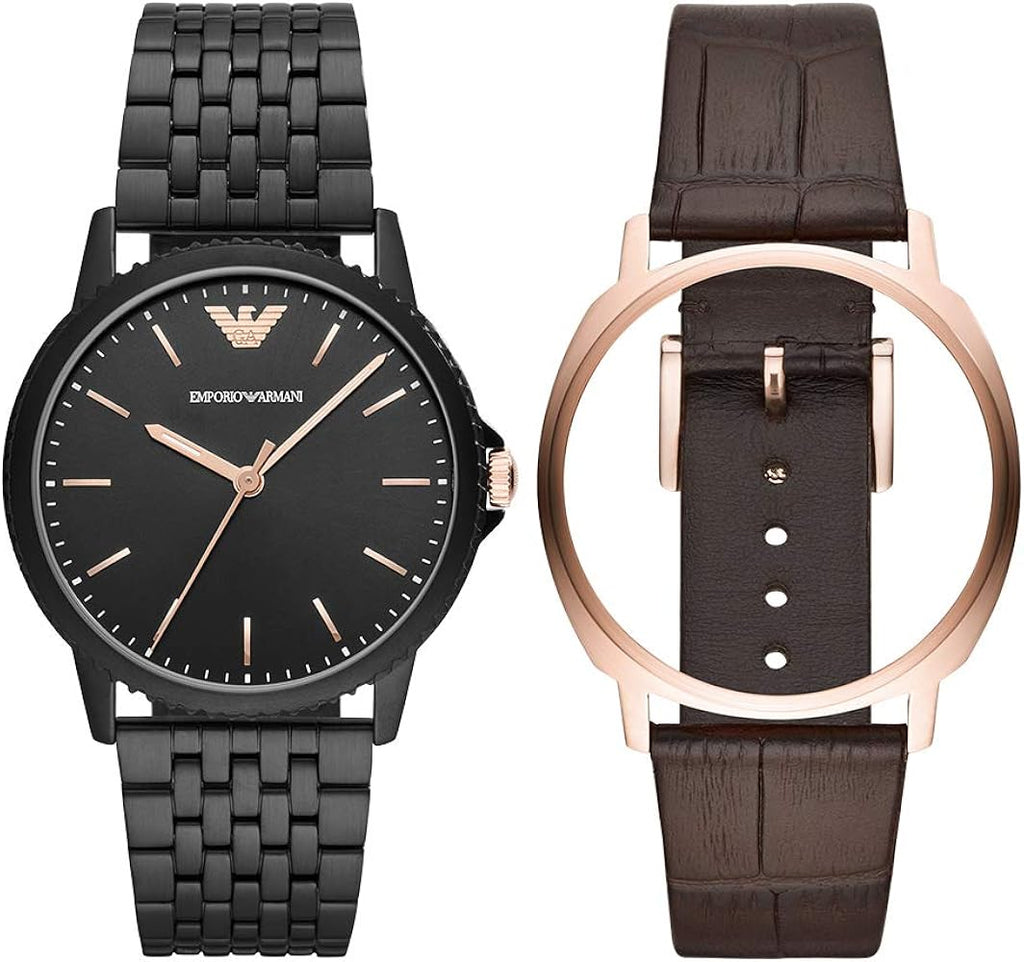 Emporio Armani Interchangeable Black Dial Black Steel Strap Watch For Men - AR80021 Buy Now By Emporio Armani