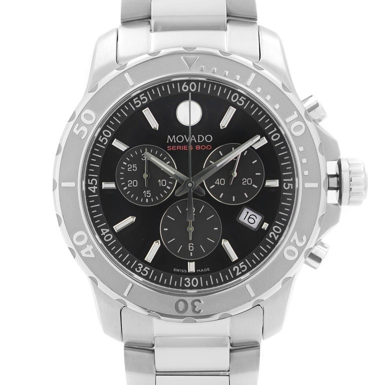 Movado Series 800 Chronograph Black Dial Silver Steel Strap Watch For Men - 2600110 Buy Now By Movado