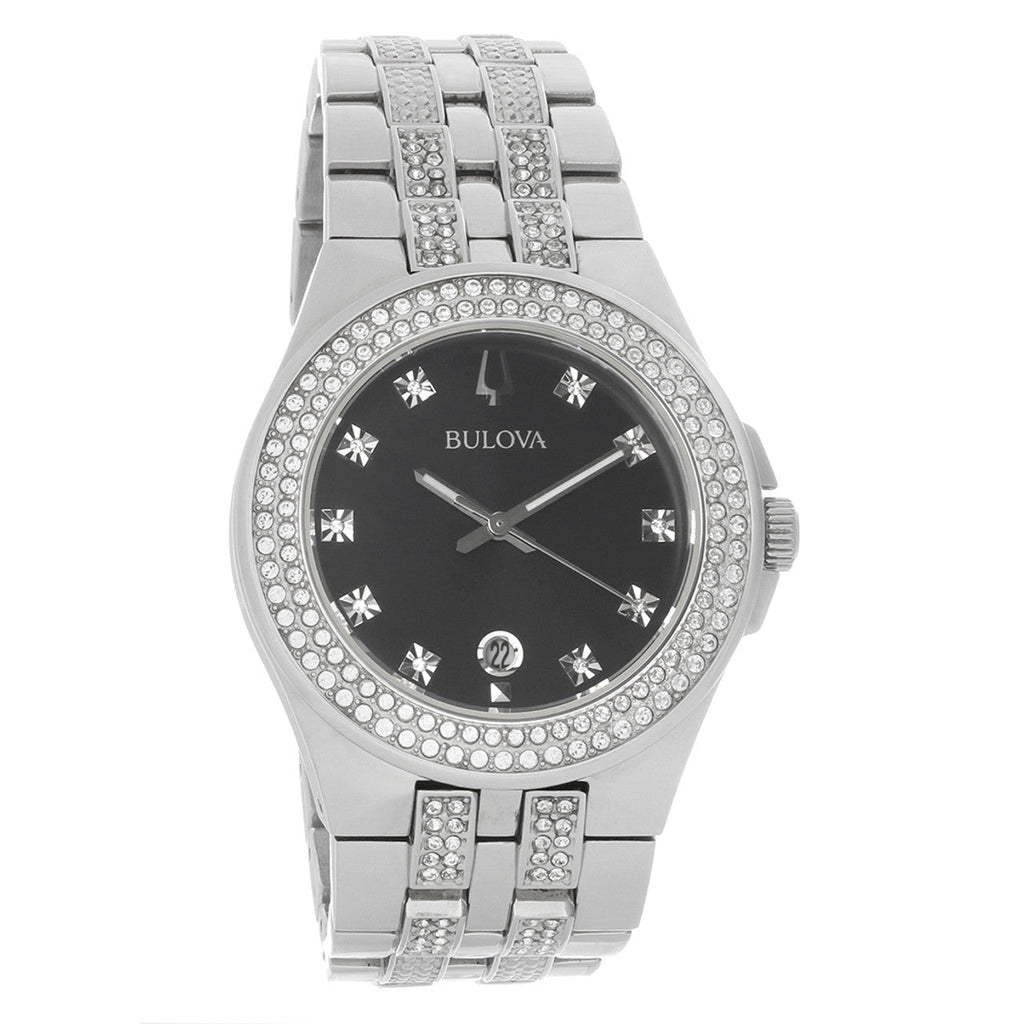 Bulova Crystal Collection Black Dial Silver Steel Strap Watch for Men - 96K102 Buy Now By Bulova