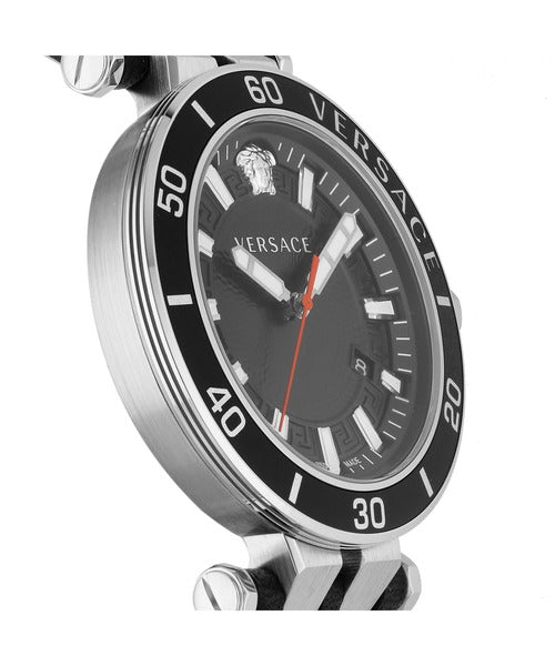 Versace Greca Sport Quartz Black Dial Black Leather Strap Watch For Men - VEZ300221 Buy Now By Versace