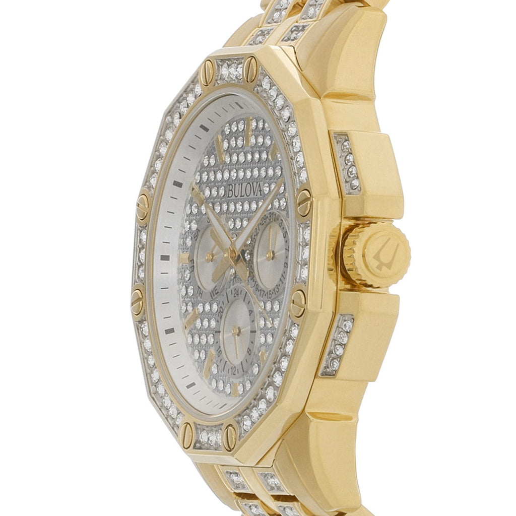 Bulova Crystal Collection Octova White Dial Gold Steel Strap Watch for Men - 98C126 Buy Now By Bulova