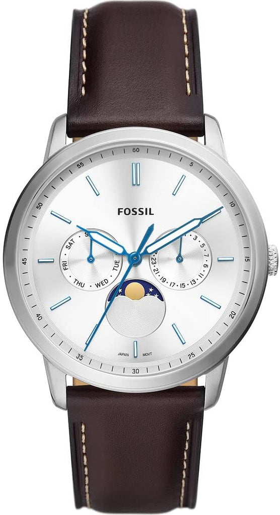 Fossil Neutra Minimalist Moonphase Silver Dial Brown Leather Strap Watch for Men - FS5905 Buy Now By Fossil