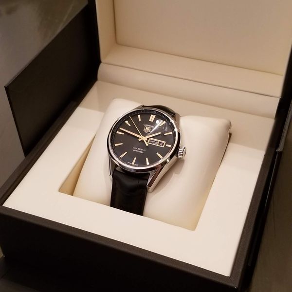 Tag Heuer Carrera Calibre 5 Automatic Black Dial Black Leather Strap Watch for Men - WAR201C.FC6266 Buy Now By Tag Heuer