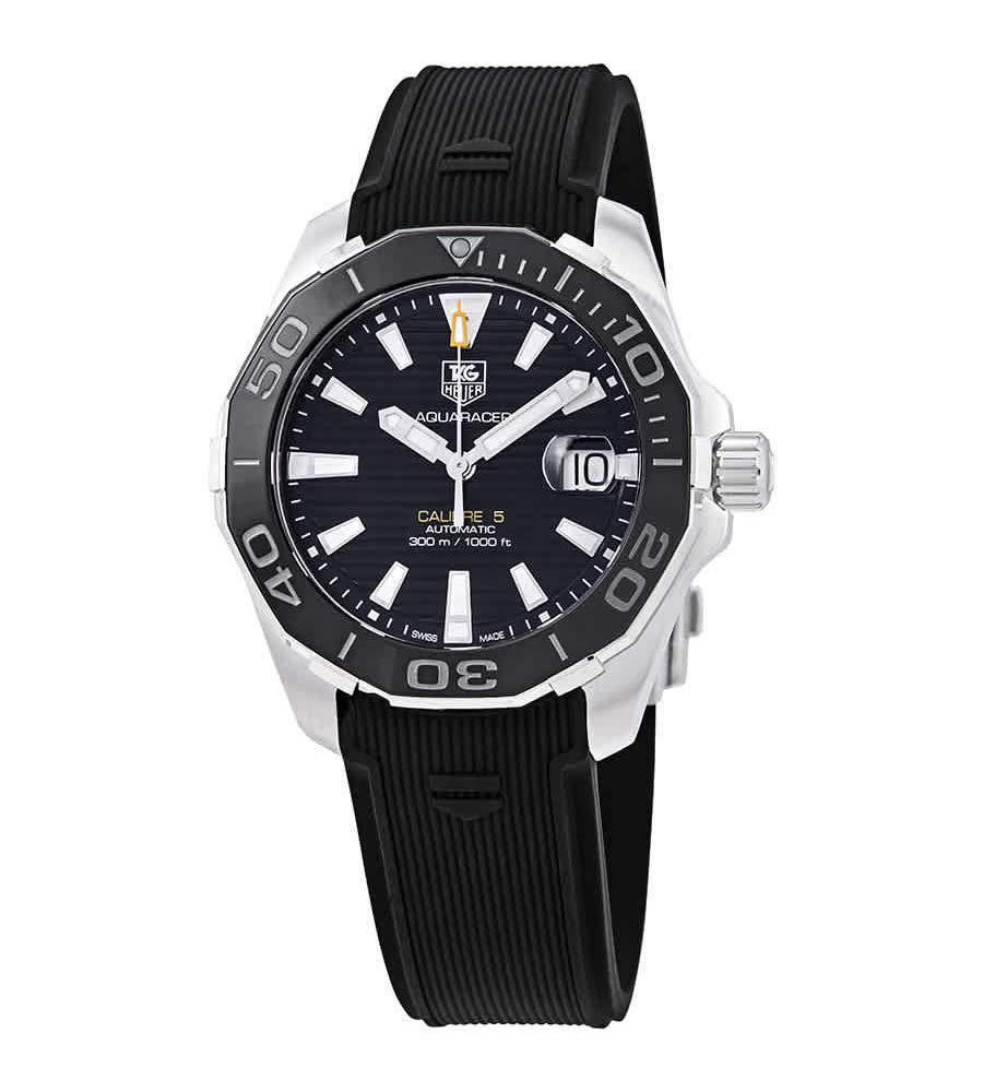 Tag Heuer Aquaracer Calibre 5 Automatic Black Dial Black Rubber Strap Watch for Men - WAY211A.FT6151 Buy Now By Tag Heuer