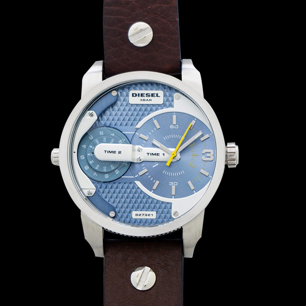 Diesel Mini Daddy LIght Blue Dial Brown Leather Strap Watch For Men - DZ7321 Buy Now By Diesel
