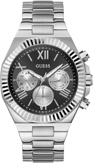 Guess Equity Analog Black Dial Silver Steel Strap Watch For Men - GW0703G1 Buy Now By Guess