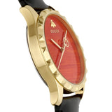 Gucci G Timeless Coral Red Dial Black Leather Strap Watch For Men - YA126464 Buy Now By Gucci