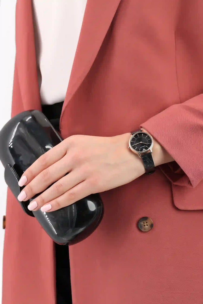 Emporio Armani Kappa Quartz Black Dial Black Leather Strap Watch For Women - AR11064 Buy Now By Emporio Armani