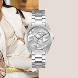 Guess Cubed Analog Silver Dial Silver Steel Strap Watch For Women - GW0606L1 Buy Now By Guess