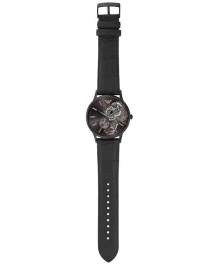 Emporio Armani Meccanico Skeleton Black Dial Black Leather Strap Watch For Men - AR60046 Buy Now By Emporio Armani