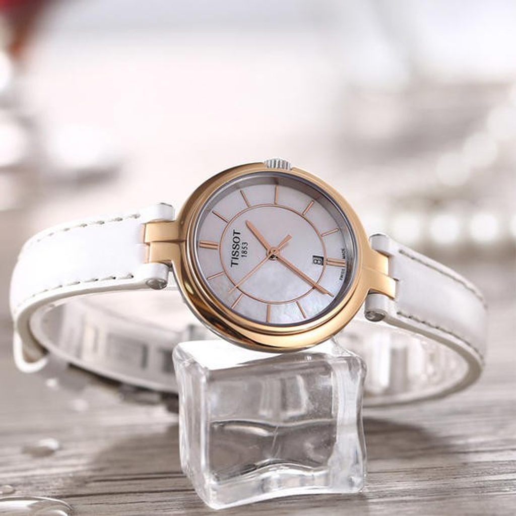 Tissot T Lady Flamingo Mother of Pearl White Dial White Leather Strap Watch For Women - T094.210.26.111.01 Buy Now By Tissot