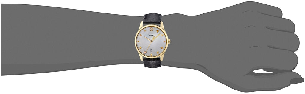 Gucci G-Timeless Mother of Pearl Dial Black Leather Strap Watch For Women - YA126589 Buy Now By Gucci
