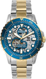 Fossil FB-01 Automatic Skeleton Blue Dial Two Tone Steel Strap Watch for Men - ME3191 Buy Now By Fossil
