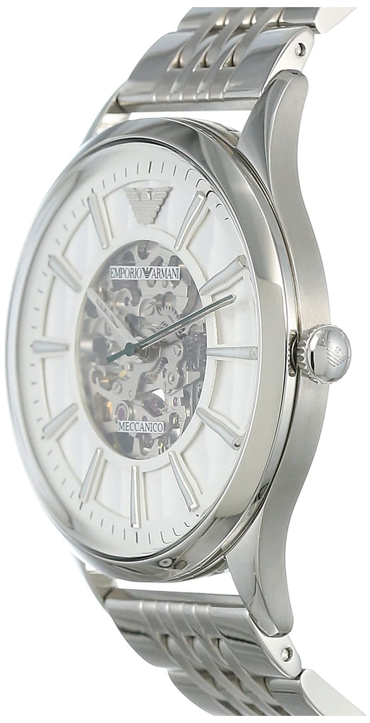 Emporio Armani Meccanico Skeleton Silver Dial Silver Steel Strap Watch For Men - AR1945 Buy Now By Emporio Armani