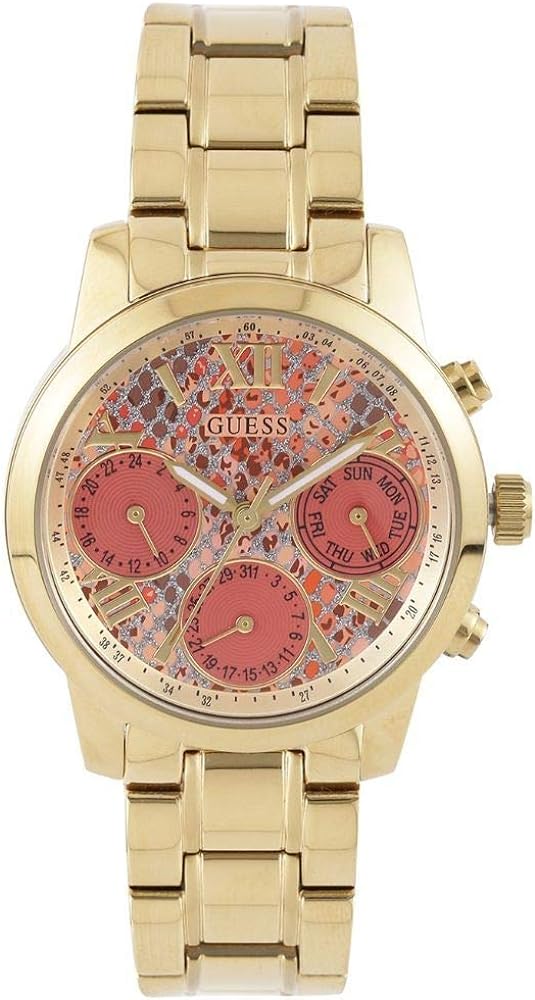 Guess Mini Sunrise Quartz Analog Orange Dial Gold Steel Strap Watch For Women - W0448L7 Buy Now By Guess