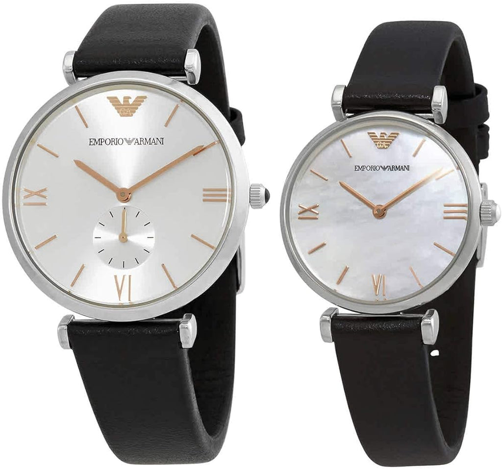 Emporio Armani Gianni T Bar Mother of Pearl Dial Black Leather Strap Watch For Women - AR90002 Buy Now By Emporio Armani