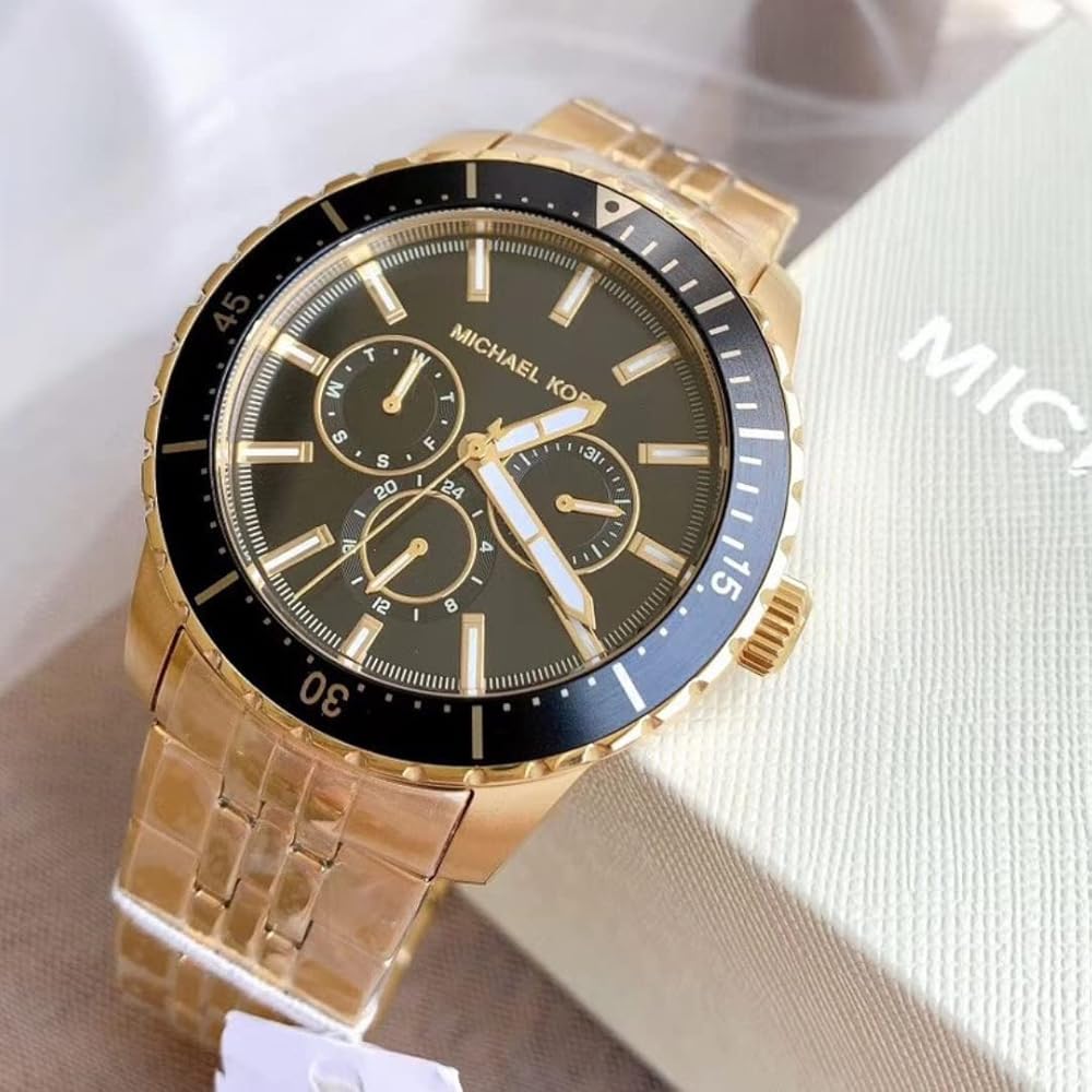 Michael Kors Cunningham Multifunction Black Dial Gold Steel Strap Watch For Men - MK7154 Buy Now By Michael Kors