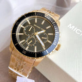 Michael Kors Cunningham Multifunction Black Dial Gold Steel Strap Watch For Men - MK7154 Buy Now By Michael Kors