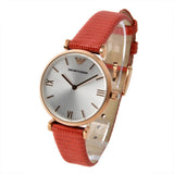 Emporio Armani Gianni T Bar Silver Dial Red Leather Strap Watch For Women - AR1876 Buy Now By Emporio Armani