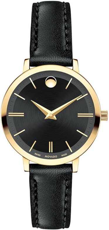 Movado Ultra Slim Black Dial Black Leather Strap Watch For Women - 0607095 Buy Now By Movado
