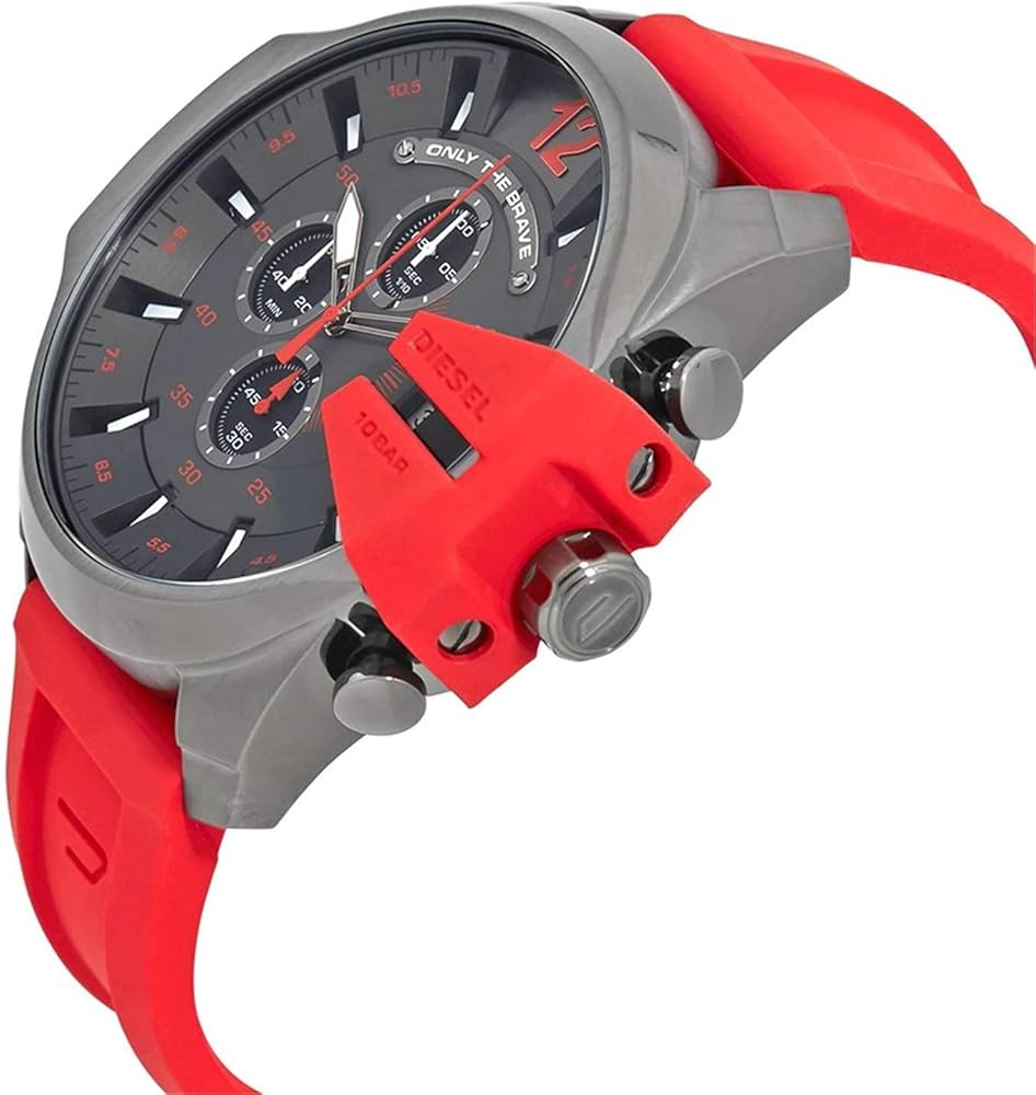 Diesel Mega Chief Chronograph Black Dial Red Silicone Strap Watch For Men - DZ4427 Buy Now By Diesel